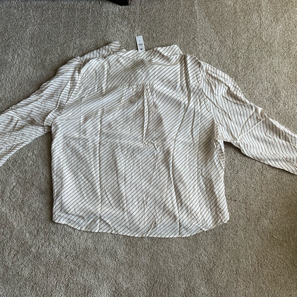 Talbots Cream and Tan Striped Button-Front Blouse - Picture 3 of 4